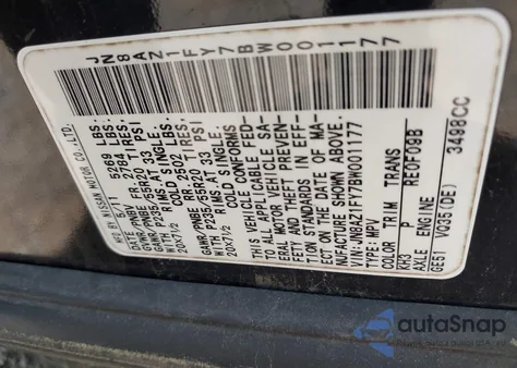 2011 Nissan Murano Crosscabriolet из США, поврежденный, VIN JN8AZ1FY7BW001177